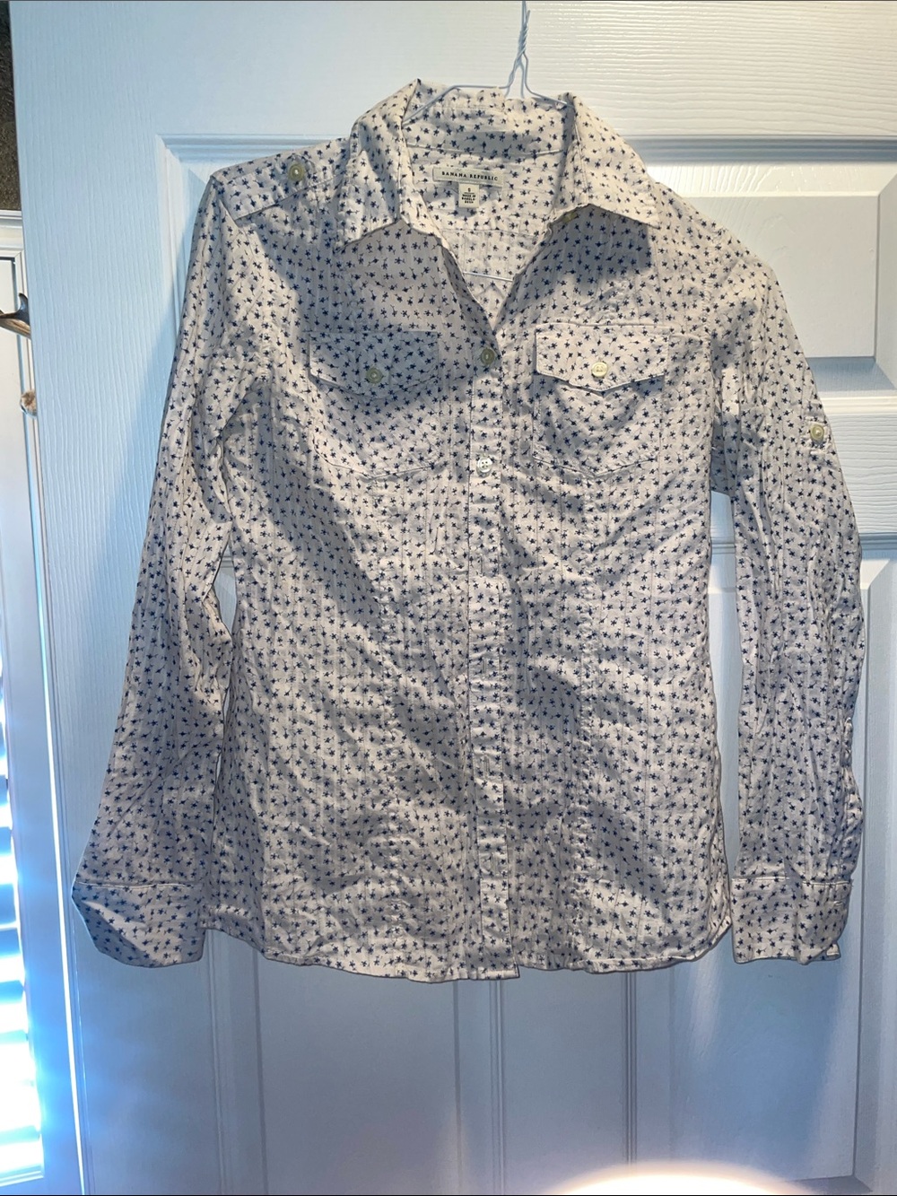 Banana Republic White Shirt with Navy Floral Print